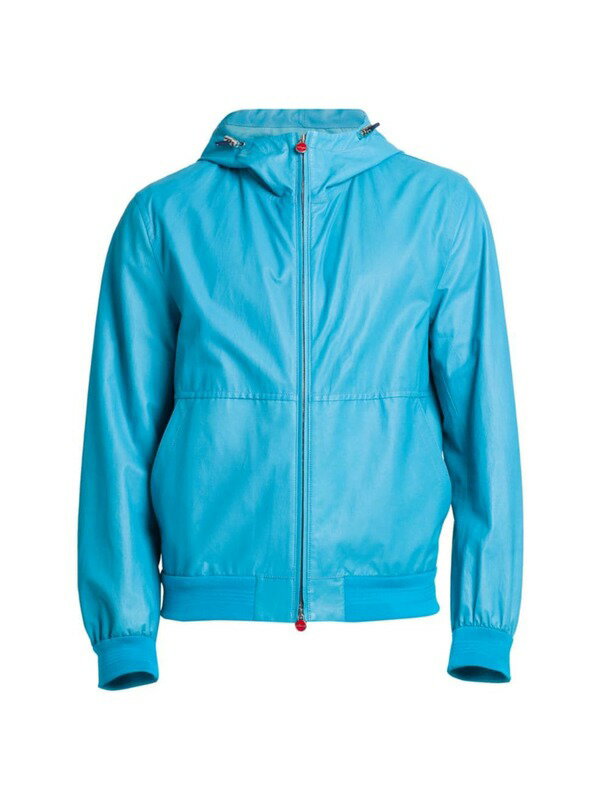 【送料無料】 キートン メンズ ジャケット・ブルゾン アウター Hooded Leather Jacket sky blue