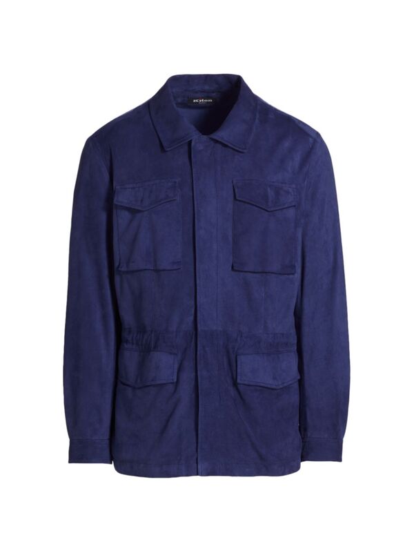 【送料無料】 キートン メンズ ジャケット・ブルゾン アウター Lambskin Suede Work Coat cornflower b..