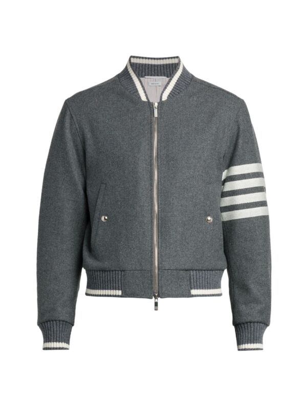 【送料無料】 トムブラウン メンズ ジャケット・ブルゾン アウター 4-Bar Striped Wool Bomber Jacket med grey