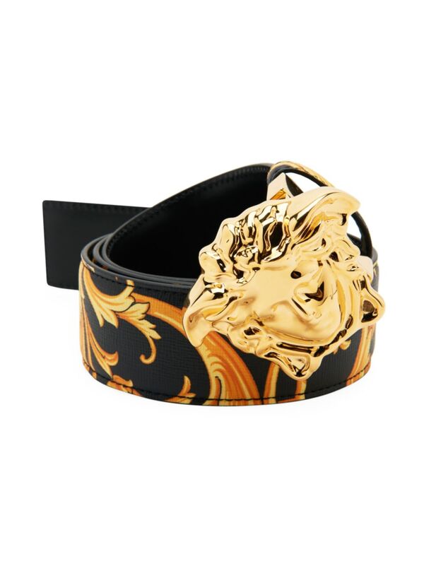 ベルサーチ 【送料無料】 ヴェルサーチ メンズ ベルト アクセサリー Medusa Heritage Baroque-Print Reversible Leather Belt nero multi