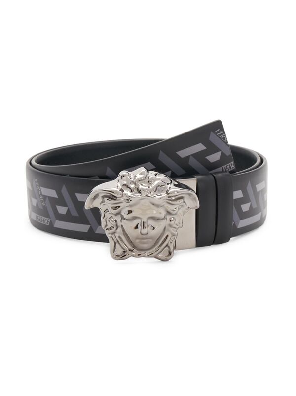 ベルサーチ 【送料無料】 ヴェルサーチ メンズ ベルト アクセサリー Medusa-Buckle Logo Belt black gray ruthenium