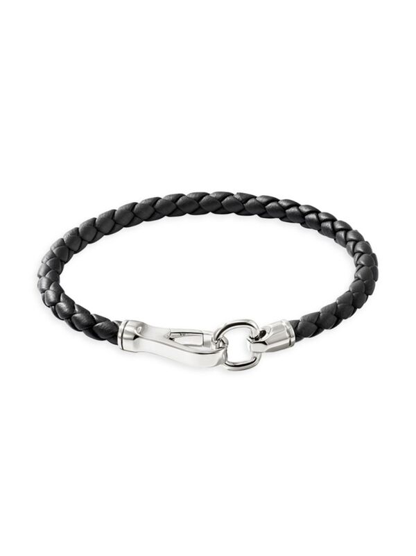 yz WEn[fB[ Y uXbgEoOEANbg ANZT[ Braided Leather & Sterling Silver Cord Bracelet silver black