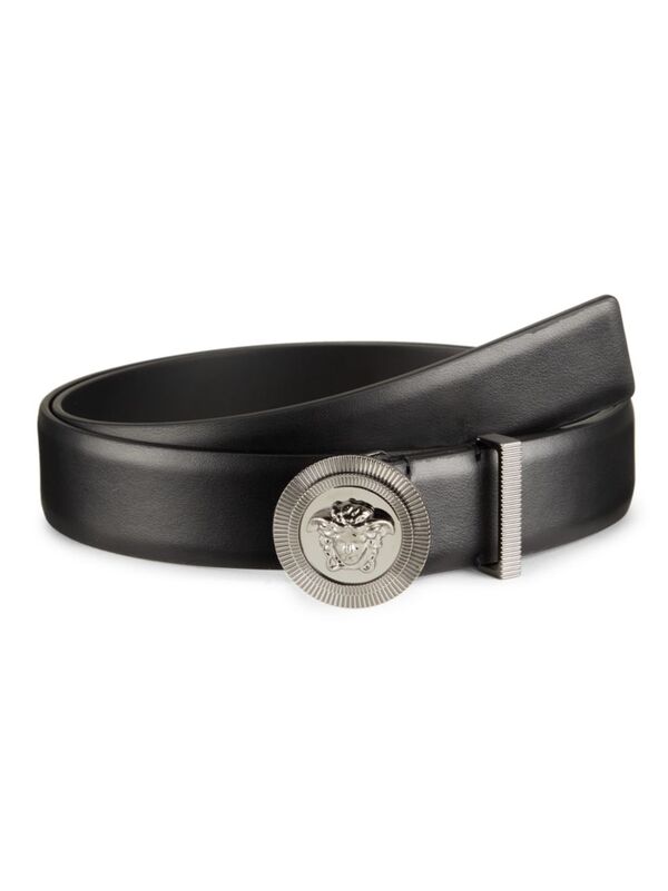 ベルサーチ 【送料無料】 ヴェルサーチ メンズ ベルト アクセサリー Medusa Buckle Leather Belt silver