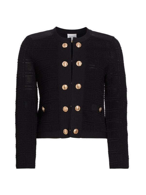  ミリー レディース ジャケット・ブルゾン アウター Pointelle Textured Knit Jacket black