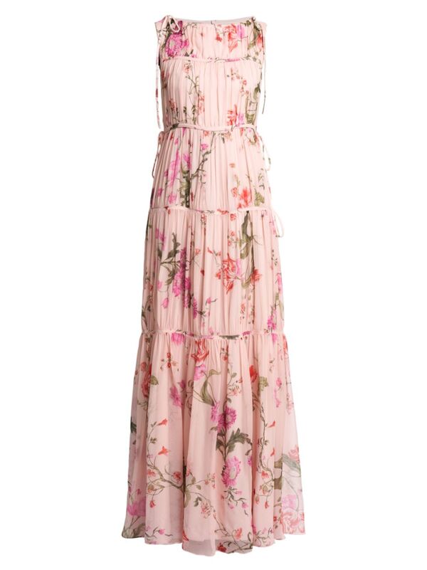 【送料無料】 アーデム レディース ワンピース トップス Tiered Floral Silk Gown ballet pink