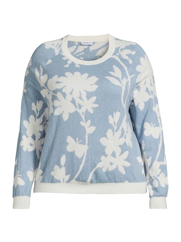  ミニーローズ レディース ニット・セーター アウター Floral Cotton-Blend Crewneck Sweater fresco blue starch