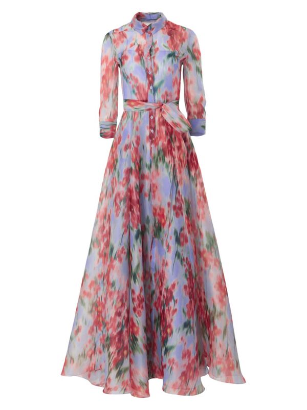 【送料無料】 キャロライナヘレラ レディース ワンピース トップス Floral Silk Tie-Waist Shirt Gown ..