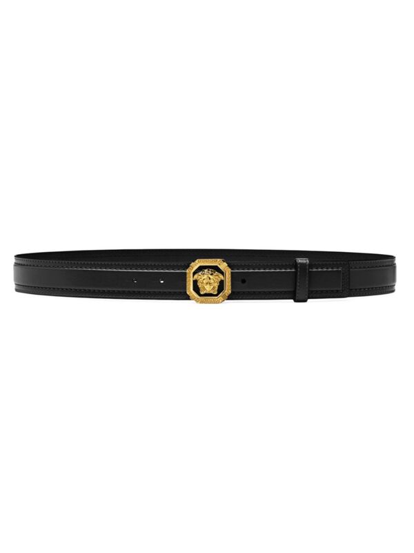 ヴェルサーチェ ビジネスベルト メンズ 【送料無料】 ヴェルサーチ メンズ ベルト アクセサリー La Medusa Leather Belt black versace gold