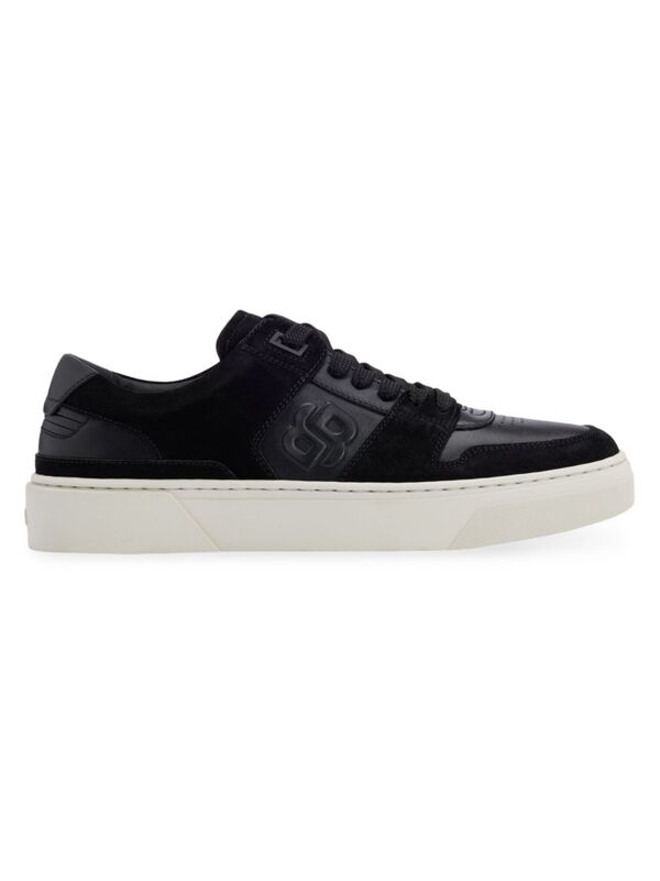̵ ܥ ǥ ˡ 塼 Leather Lace-Up Trainer Sneakers with Suede Trims black