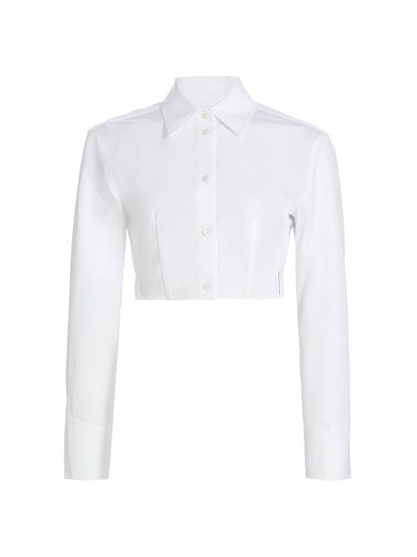 ̵ 쥭 ǥ  ȥåץ Poplin Boned Crop Shirt white