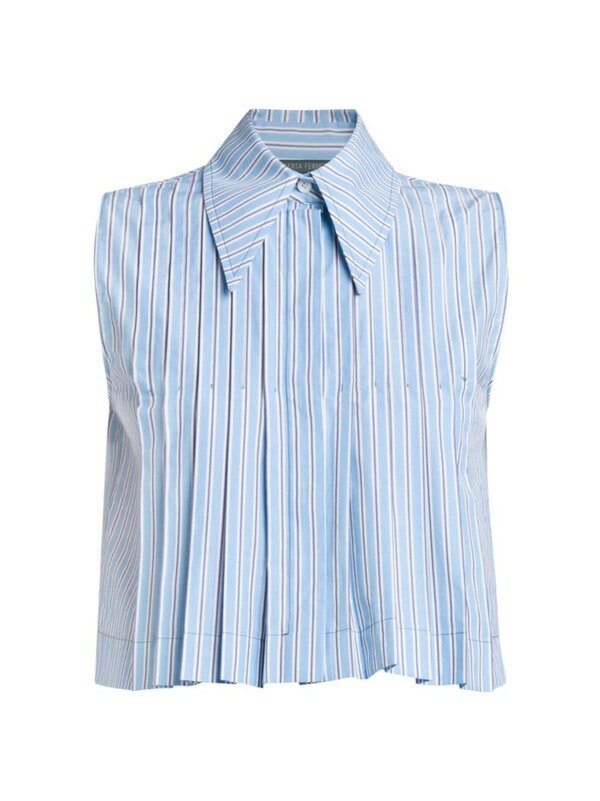 ̵ ٥륿 եåƥ ǥ  ȥåץ Striped Sleeveless Crop Shirt blue