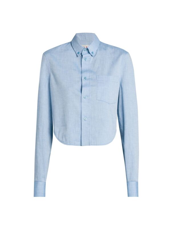 ̵ ޥ ǥ  ȥåץ Embroidered Cotton Crop Shirt light blue