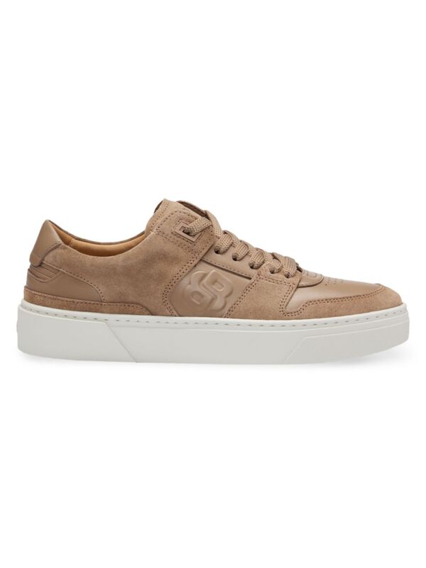 ̵ ܥ ǥ ˡ 塼 Leather Lace-Up Trainer Sneakers with Suede Trims beige