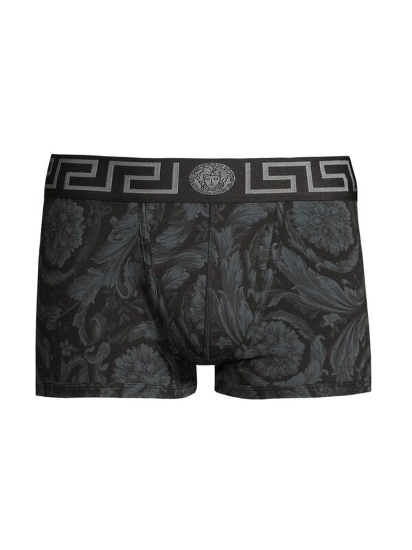 versace 【送料無料】 ヴェルサーチ メンズ ボクサーパンツ アンダーウェア Logo Elasticized Waistband Jersey Boxers black grey