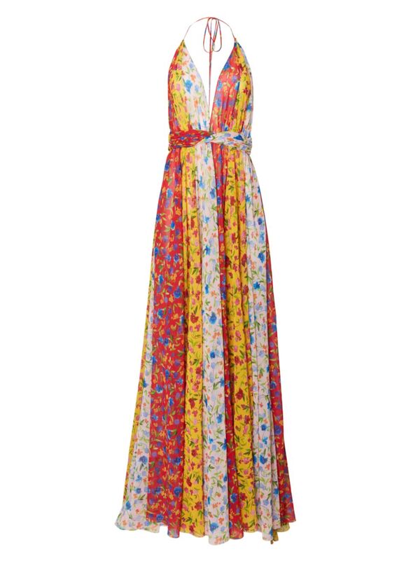 【送料無料】 キャロライナヘレラ レディース ワンピース トップス Floral Colorblocked Halter Gown m..