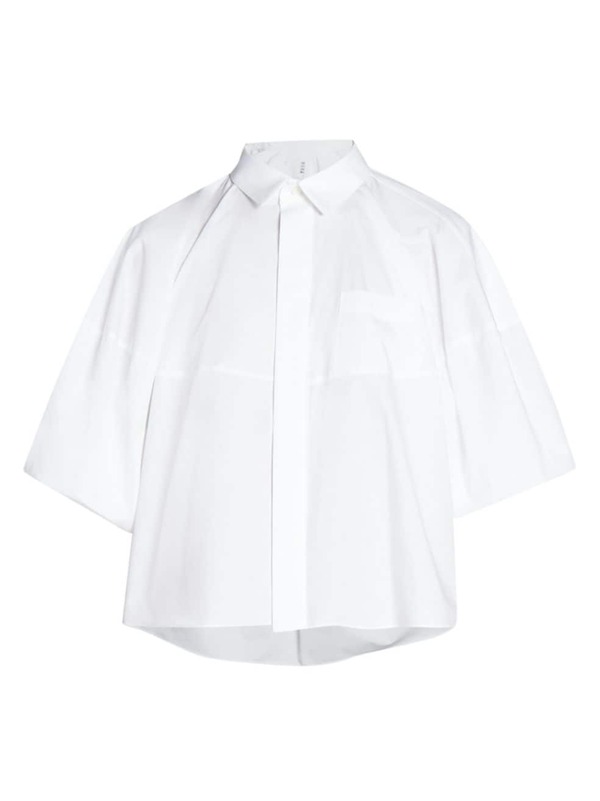 ̵  ǥ  ȥåץ Puff-Sleeve Cotton Crop Shirt off white