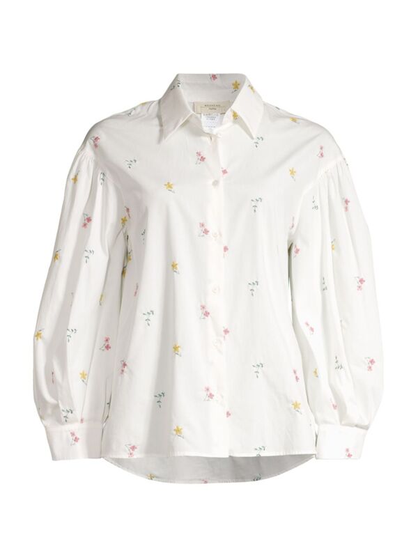 ̵  ޥåޡ ǥ  ȥåץ Villar Ditsy Floral Embroidered Blouson-Sleeve Shirt white romantic