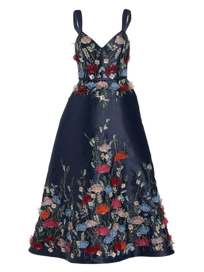  アムサール レディース ワンピース トップス Mikado Floral Applique A-Line Dress navy