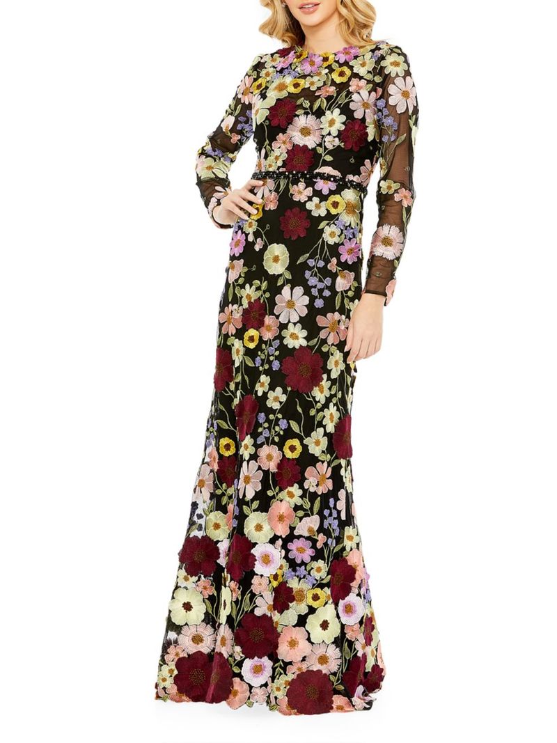 【送料無料】 マックダガル レディース ワンピース トップス Floral Trumpet Gown black multi