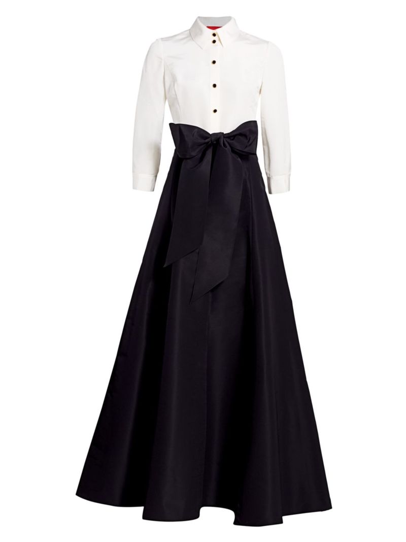 【送料無料】 キャロライナヘレラ レディース ワンピース トップス Icon Contrast Silk Trench Gown white black