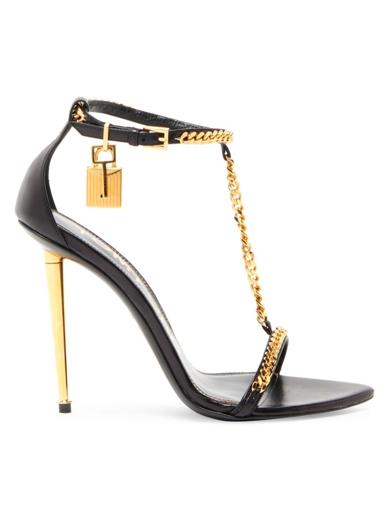 ̵ ȥࡦե ǥ  塼 Naked 105 Leather Chain Point-Toe Ankle-Strap Sandals black