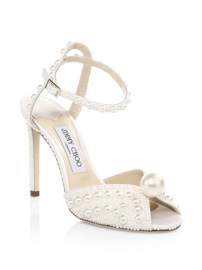 ̵ ߡ塼 ǥ  塼 Sacora 100 Embellished Satin Peep-Toe Sandals white