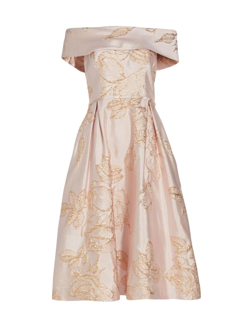 【送料無料】 テリジョンバイリッキーフリーマン レディース ワンピース トップス Metallic Floral Off-The-Shoulder Cocktail Dress blush gold