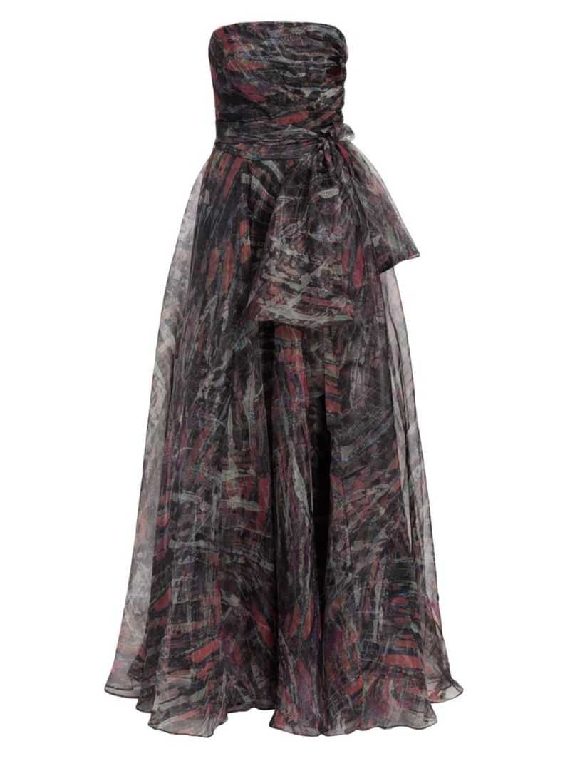 【送料無料】 ルネルイス レディース ワンピース トップス Printed Strapless Organza Gown black multi