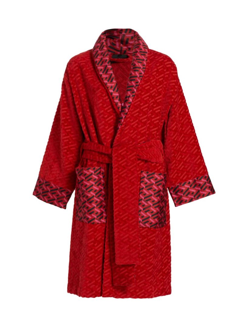 versace 【送料無料】 ヴェルサーチ レディース ナイトウェア アンダーウェア La Greca Signature Long Bathrobe parade red fuchsia