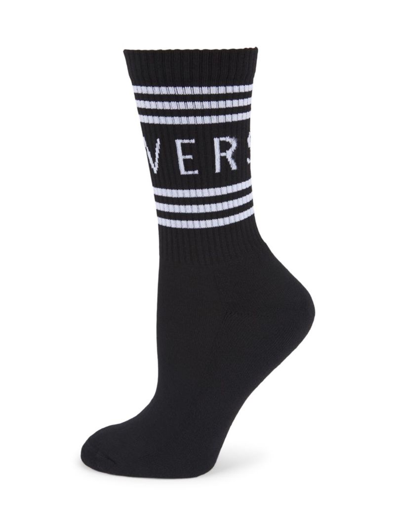 versace 【送料無料】 ヴェルサーチ レディース 靴下 アンダーウェア Logo Crew Socks black white