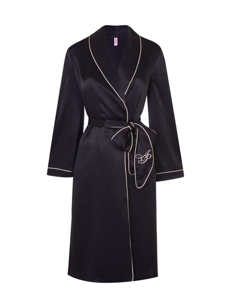 【送料無料】 エージェントプロヴォケイター レディース ナイトウェア アンダーウェア Classic Contrast-Pipping Silk Robe black