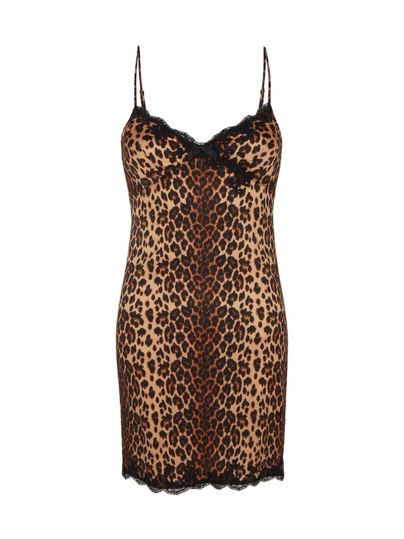 ̵ ȥץ ǥ ʥȥ  Molly Leopard-Print Silk Slip Dress leopard black
