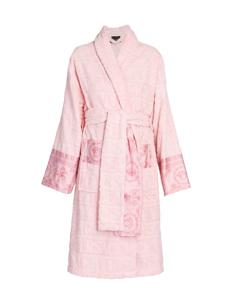 versace 【送料無料】 ヴェルサーチ レディース ナイトウェア アンダーウェア Logo-Embossed Bathrobe pink