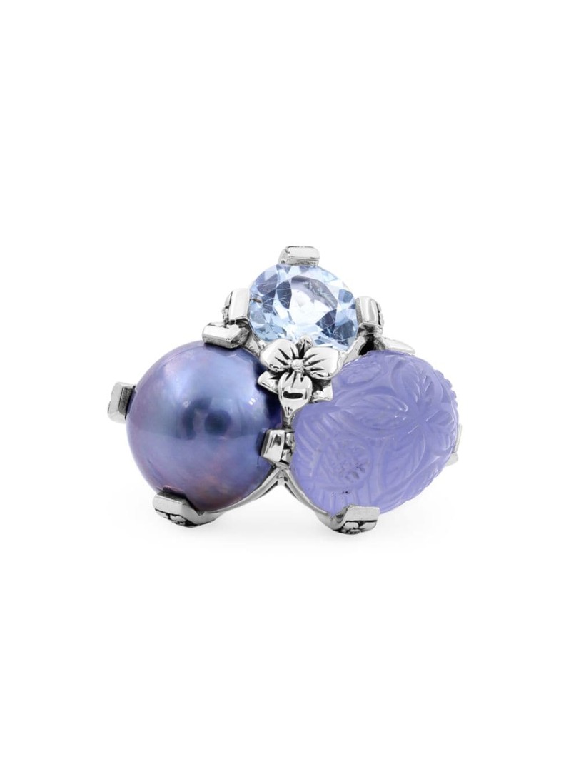 【送料無料】 スティーブンデュエック レディース リング アクセサリー Terraquatic Sterling Silver, Blue Topaz, Blue Chalcedony & Pearl Ring purple