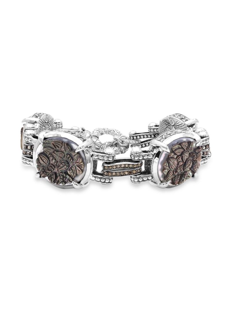 【送料無料】 スティーブンデュエック レディース ブレスレット・バングル・アンクレット アクセサリー Carventurous Sterling Silver, Tahitian Mother Of Pearl & Champagne Diamond Bracelet silver