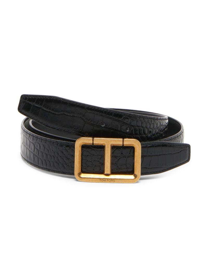 トムフォード 【送料無料】 トム・フォード メンズ ベルト アクセサリー Scored T Embossed Leather Belt black