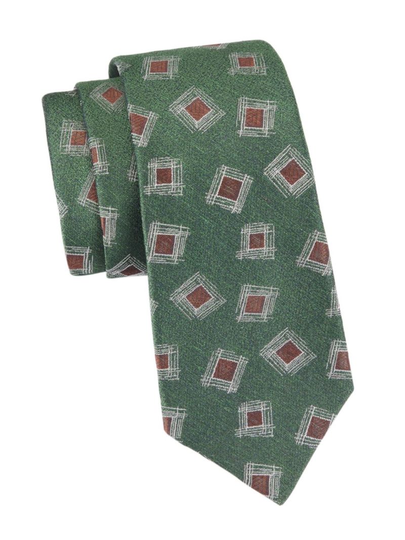 ̵ ȥ  ͥ ꡼ Abstract Print Silk & Linen Tie green