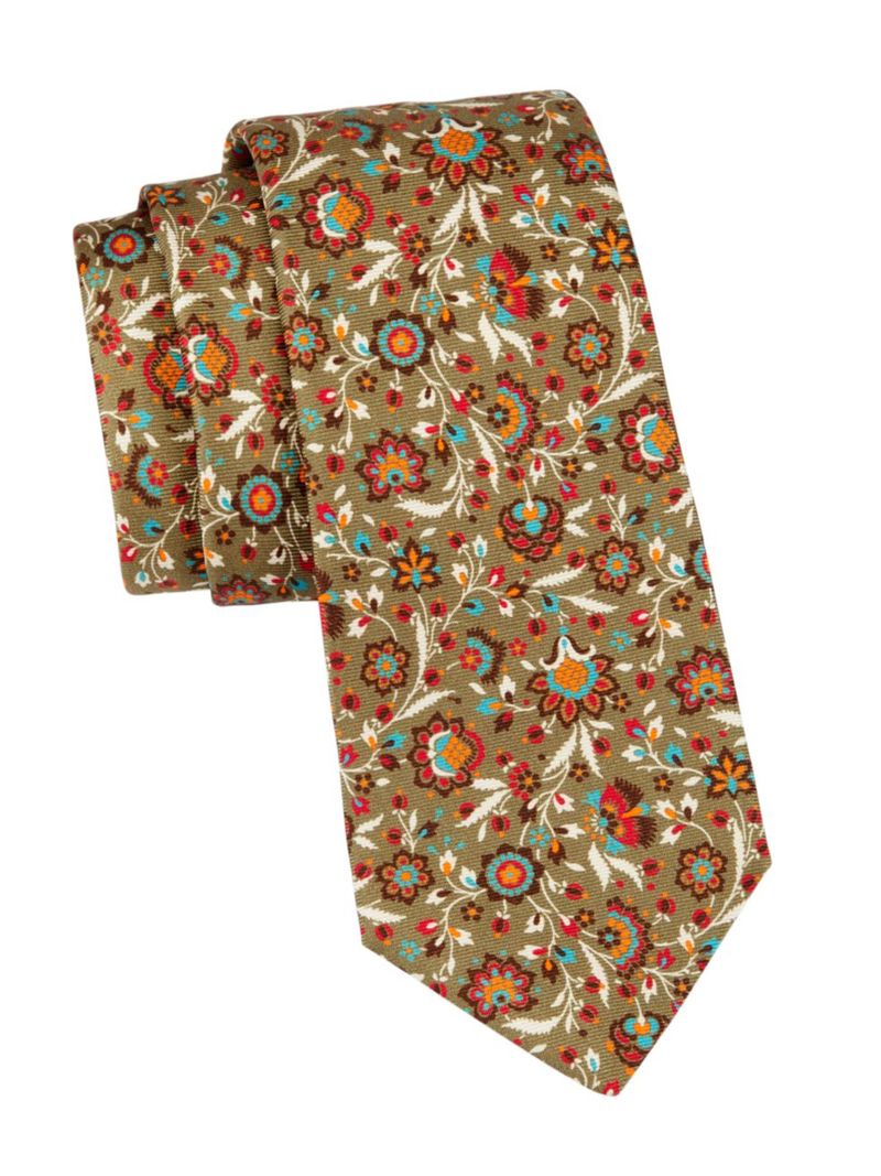 ̵ ȥ  ͥ ꡼ Floral Print Silk Tie brown
