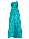 【送料無料】 ルネルイス レディース ワンピース トップス Strapless Floral-Embroidered Gown teal blue