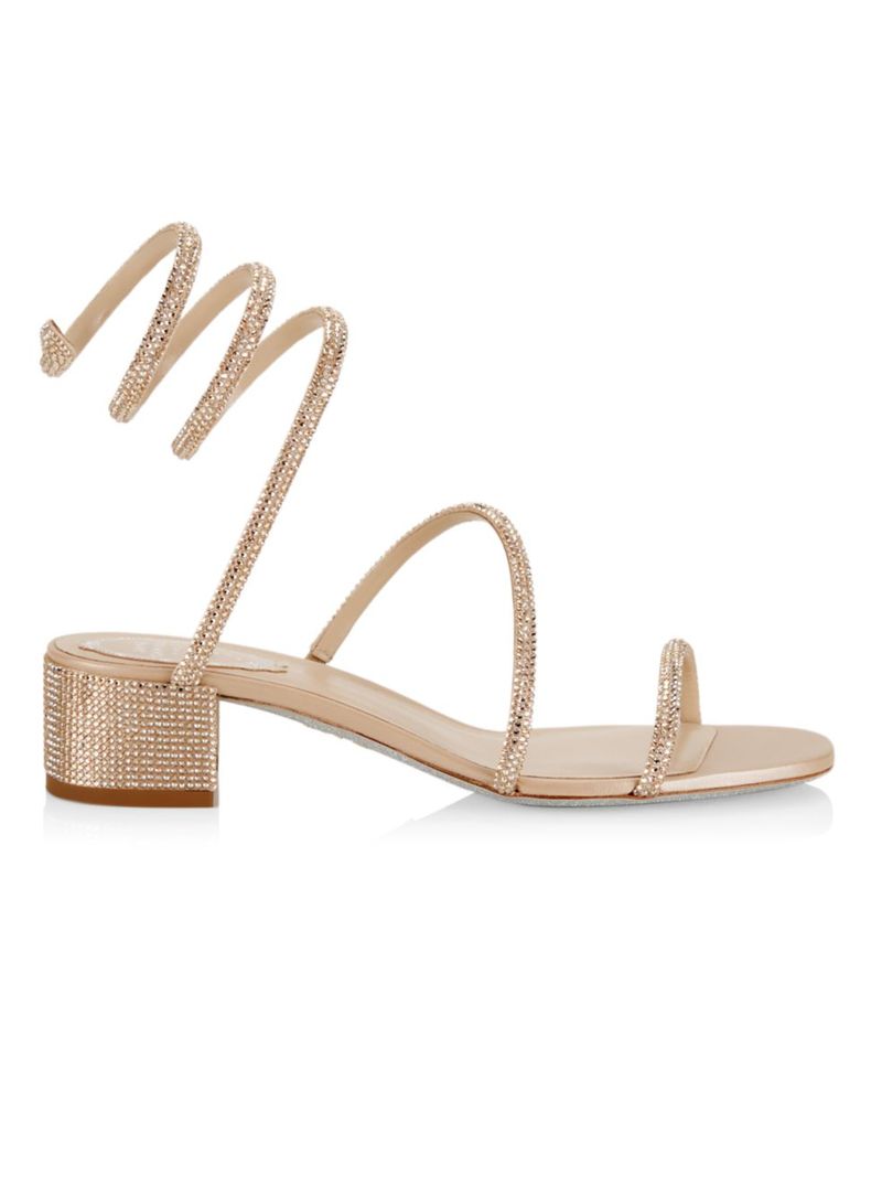 【送料無料】 レネ・カオヴィラ レディース サンダル シューズ 40MM Crystal-Embellished Satin Wrap Sandals beige