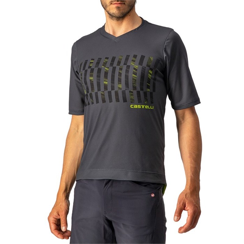 カステリ メンズ Tシャツ トップス Castelli Trail Tech Tee Dark Gray/Black-Electric Lime