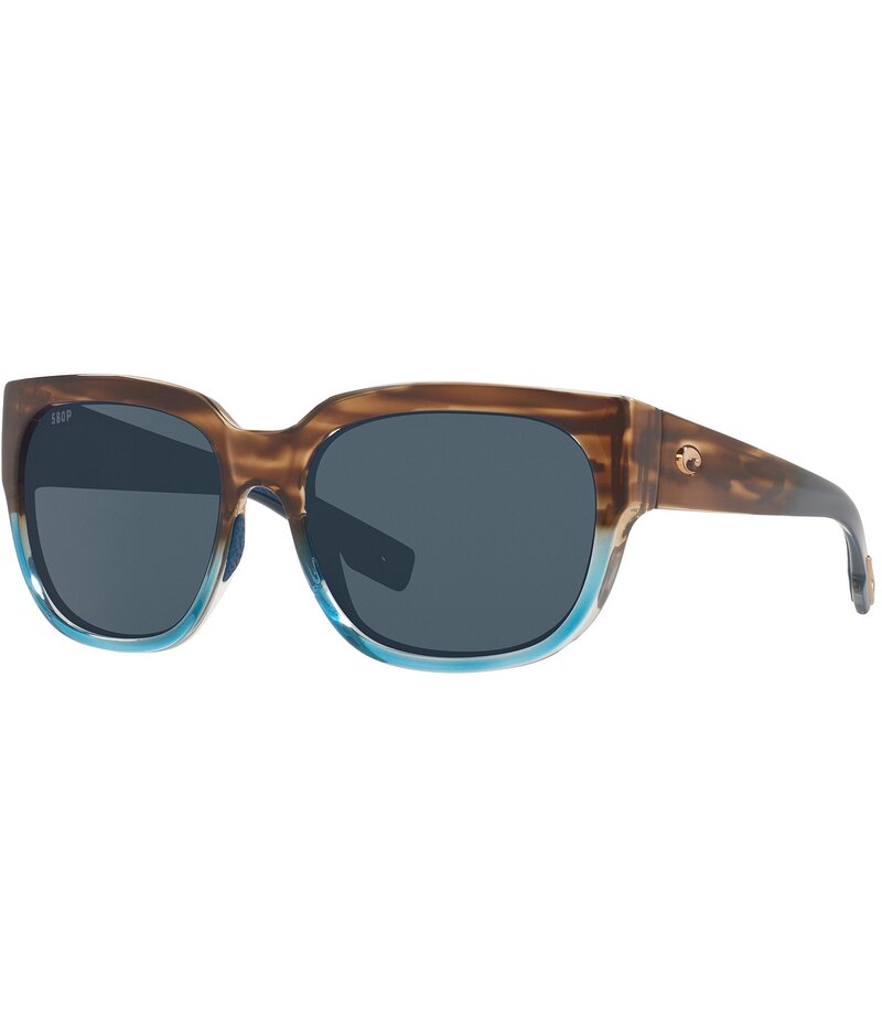 【送料無料】 コスタ レディース サングラス・アイウェア アクセサリー Women's Waterwoman 2 57mm Striped Polarized Square Sunglasses Shiny Wahoo/Grey