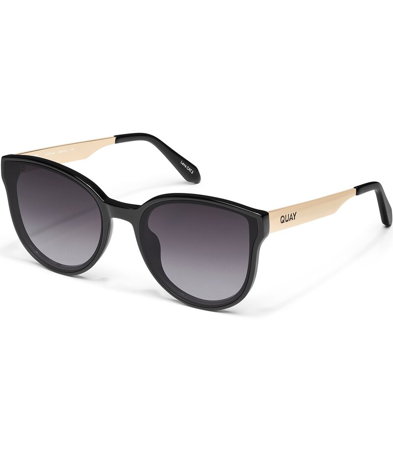 【送料無料】 クエイ レディース サングラス・アイウェア アクセサリー Women's Date Night 54mm Round Sunglasses Black/Smoke