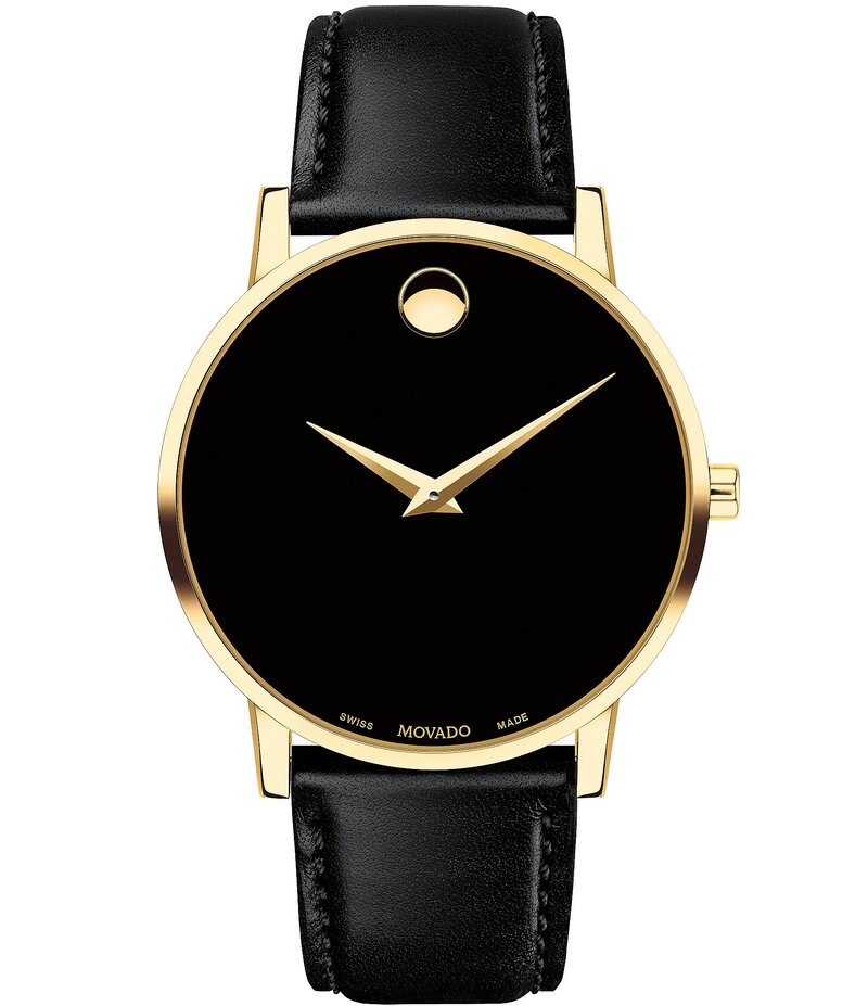 【送料無料】 モバド レディース 腕時計 アクセサリー Museum Classic Gold-Toned Case Black Calfskin Watch Black