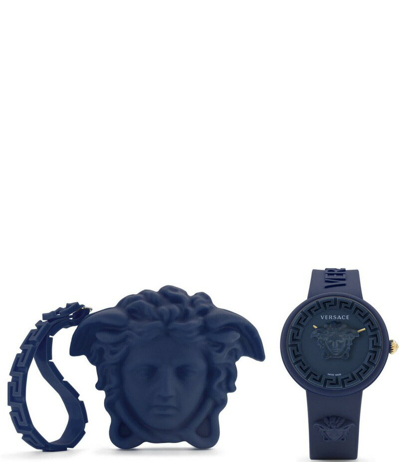 【送料無料】 ヴェルサーチ レディース 腕時計 アクセサリー Unisex Medusa Pop Quartz Analog Silicone Strap Watch Navy