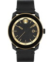 【送料無料】 モバド レディース 腕時計 アクセサリー Bold Men's TR90 Quartz Analog Gold Tone Black Leather Strap Watch Black(2)