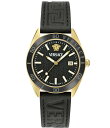 【送料無料】 ヴェルサーチ レディース 腕時計 アクセサリー Men's V-Dome Analog Black Leather Strap Watch Gol...