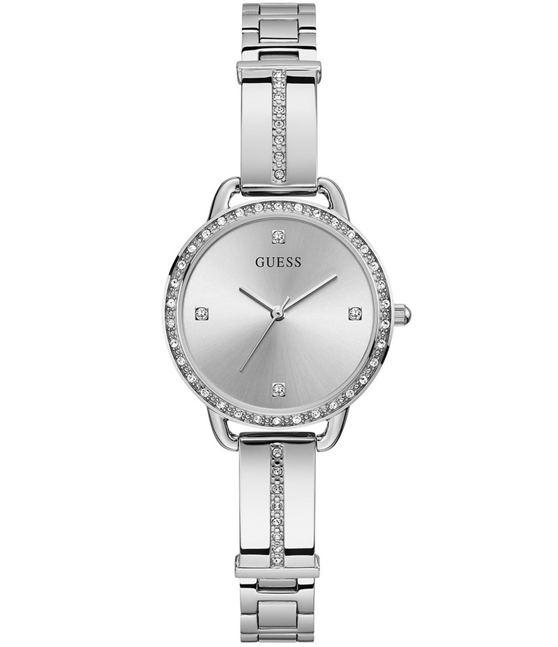 ゲス レディース アクセサリー 腕時計 Guess Women's Silver-Tone Crystal Analog Watch Silver シルバー