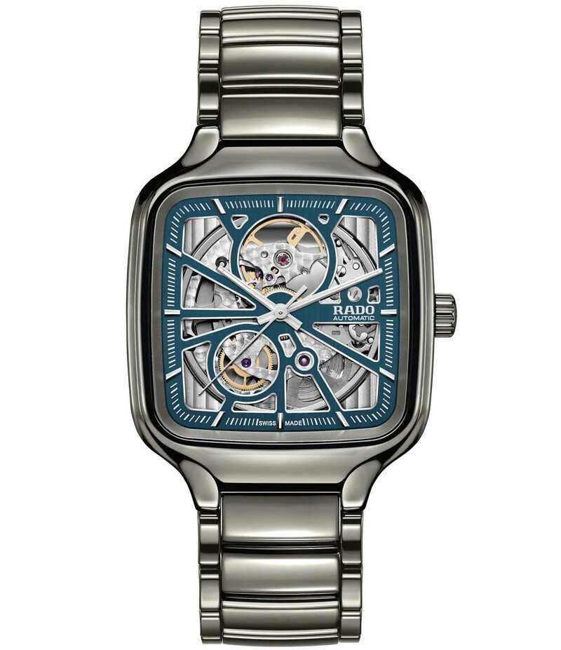【送料無料】 ラド レディース 腕時計 アクセサリー Men's True Square Automatic Open Heart Skeleton Dial Silver Titanium Bracelet Watch Silver