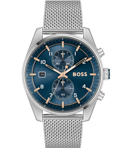 【送料無料】 ヒューゴボス レディース 腕時計 アクセサリー Men's Skytraveller Quartz Chronograph Stainless Steel Mesh Bracelet Watch Silver 【送料無料】 ヒューゴボス レディース 腕時計 アクセサリー Men's Skytraveller Quartz Chronograph Stainless Steel Mesh Bracelet Watch Silver